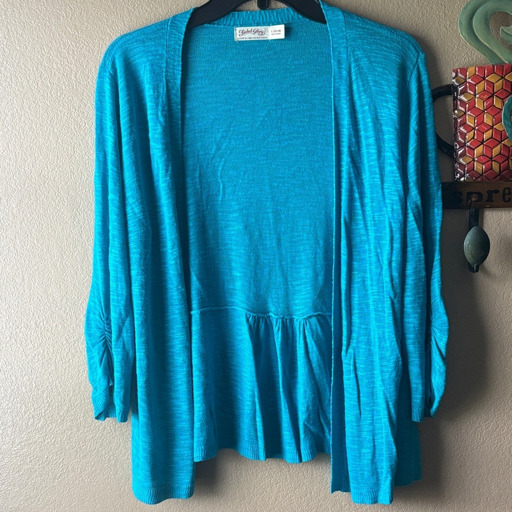 Faded Glory Open-Front Peplum Cardigan - Turquoise Blue